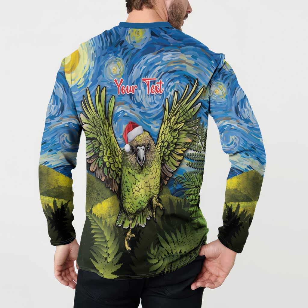 Personalised Jumping Kakapo Christmas Button Sweatshirt New Zealand Fern - Starry Night Style LT14 - Polynesian Pride