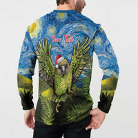 Personalised Jumping Kakapo Christmas Button Sweatshirt New Zealand Fern - Starry Night Style LT14 - Polynesian Pride