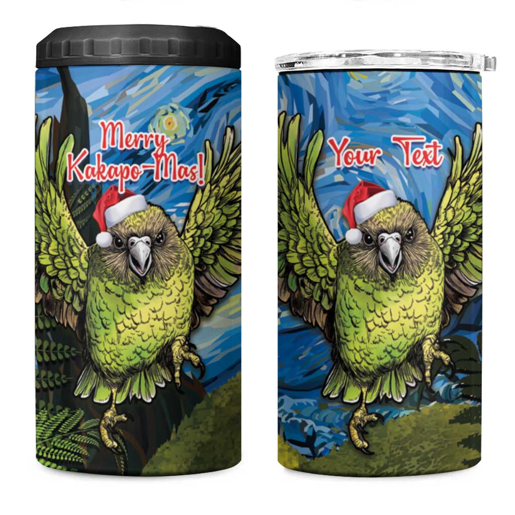 Personalised Jumping Kakapo Christmas 4 in 1 Can Cooler Tumbler New Zealand Fern - Starry Night Style