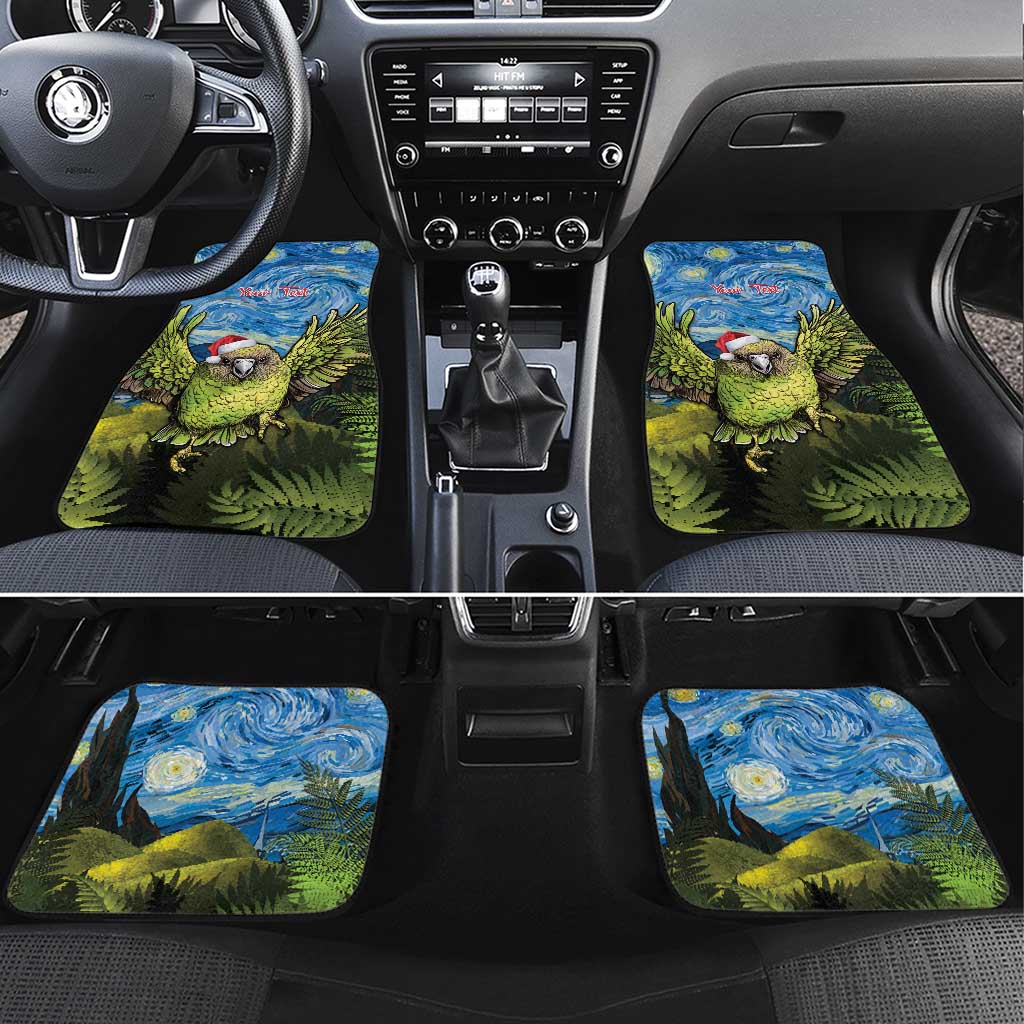 Personalised Jumping Kakapo Christmas Car Mats New Zealand Fern - Starry Night Style LT14 Set 4pcs Green - Polynesian Pride