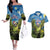 Personalised Jumping Kakapo Christmas Couples Matching Off The Shoulder Long Sleeve Dress and Hawaiian Shirt New Zealand Fern - Starry Night Style