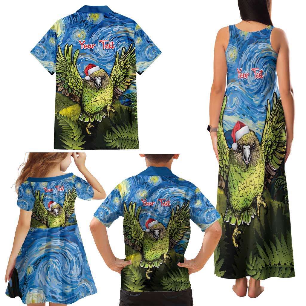 Personalised Jumping Kakapo Christmas Family Matching Tank Maxi Dress and Hawaiian Shirt New Zealand Fern - Starry Night Style