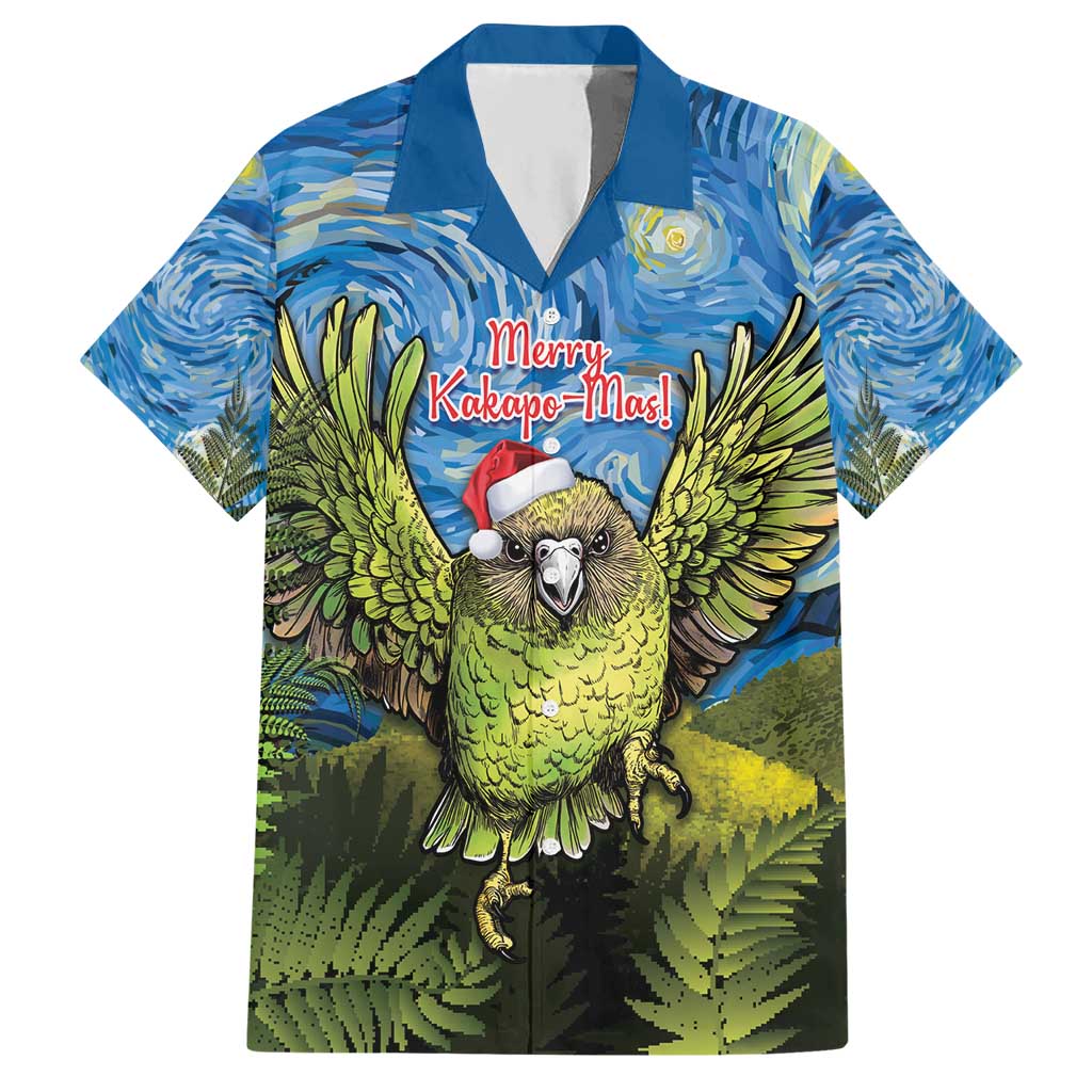 Personalised Jumping Kakapo Christmas Hawaiian Shirt New Zealand Fern - Starry Night Style