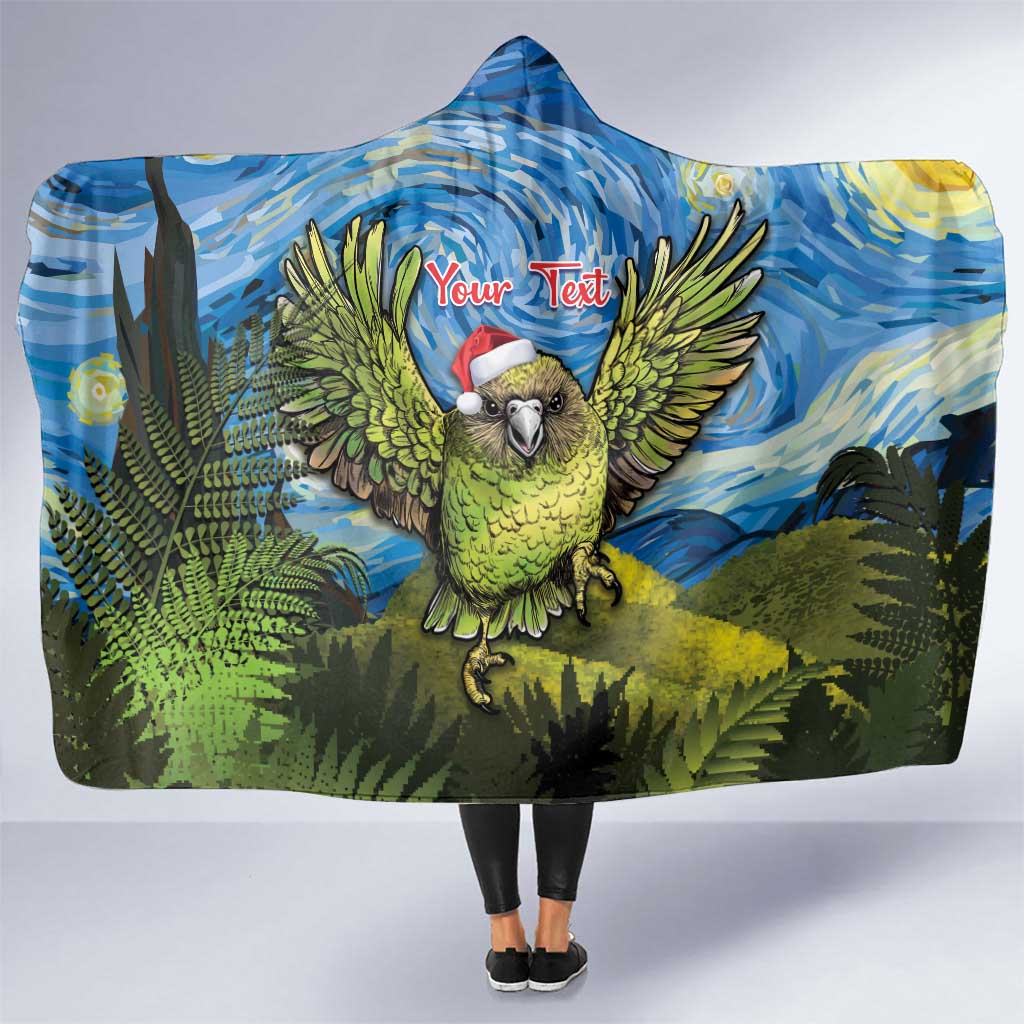 Personalised Jumping Kakapo Christmas Hooded Blanket New Zealand Fern - Starry Night Style