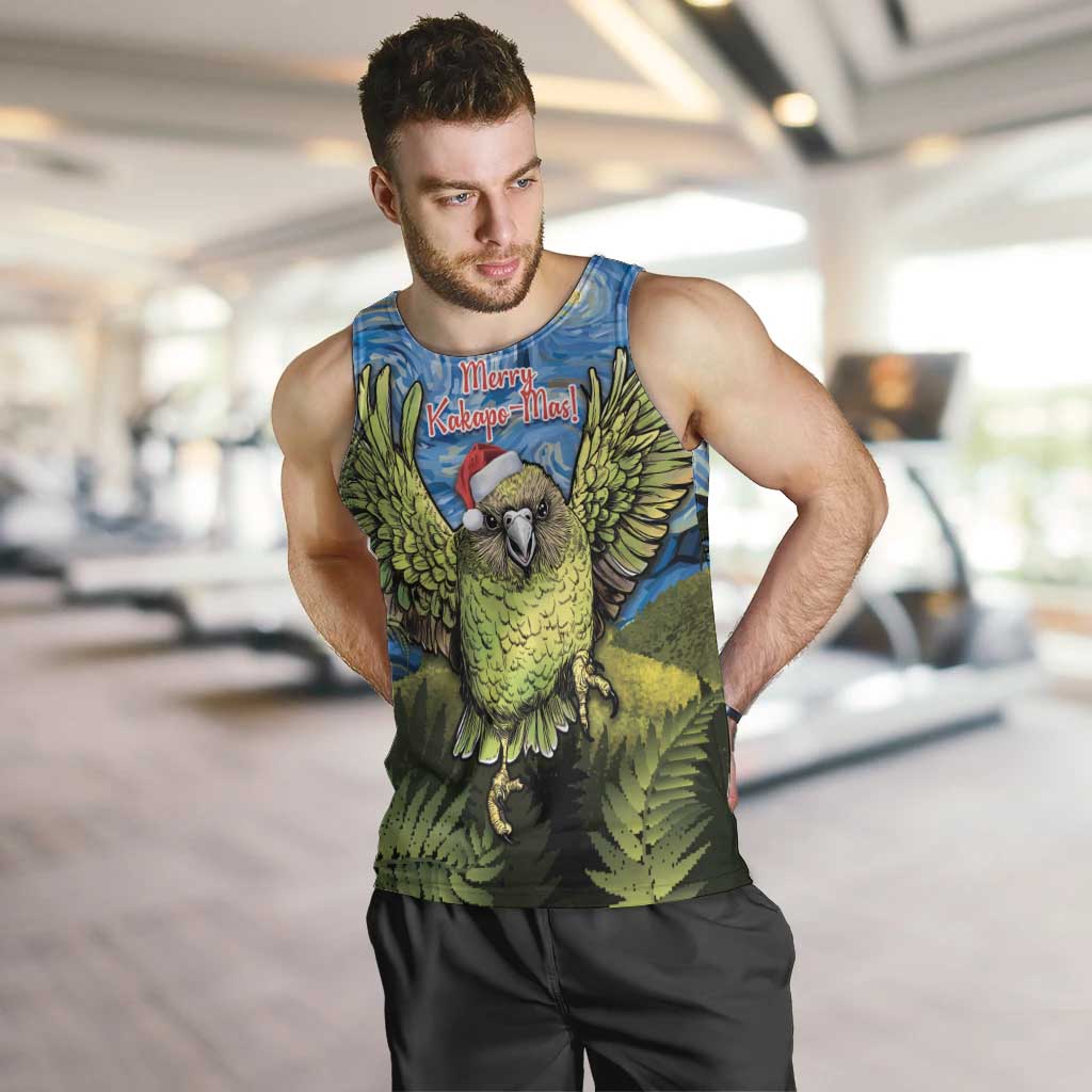 Personalised Jumping Kakapo Christmas Men Tank Top New Zealand Fern - Starry Night Style LT14 Green - Polynesian Pride