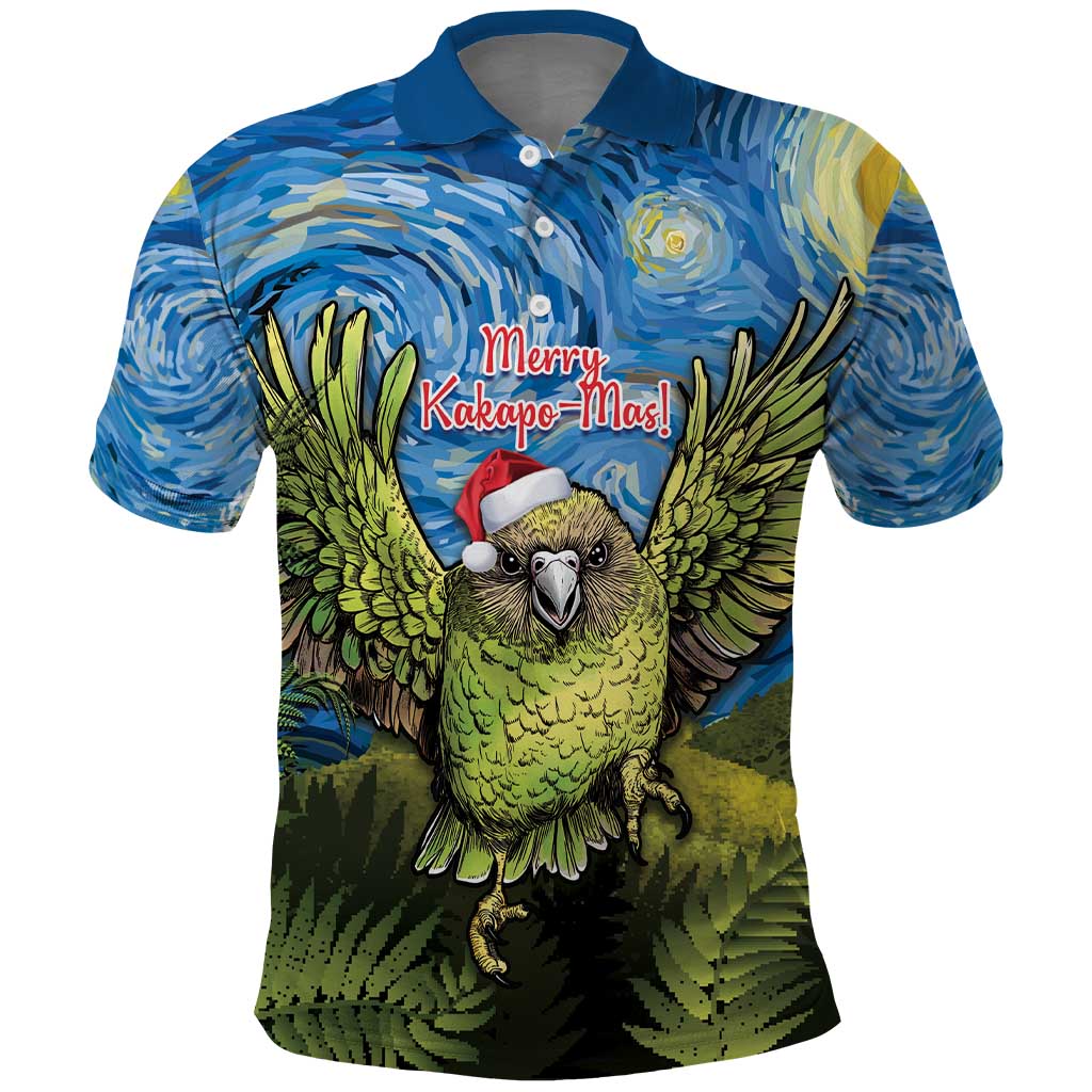 Personalised Jumping Kakapo Christmas Polo Shirt New Zealand Fern - Starry Night Style