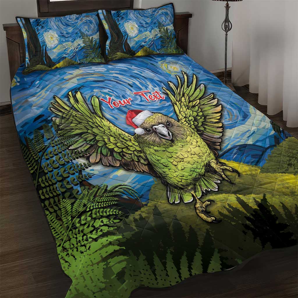 Personalised Jumping Kakapo Christmas Quilt Bed Set New Zealand Fern - Starry Night Style