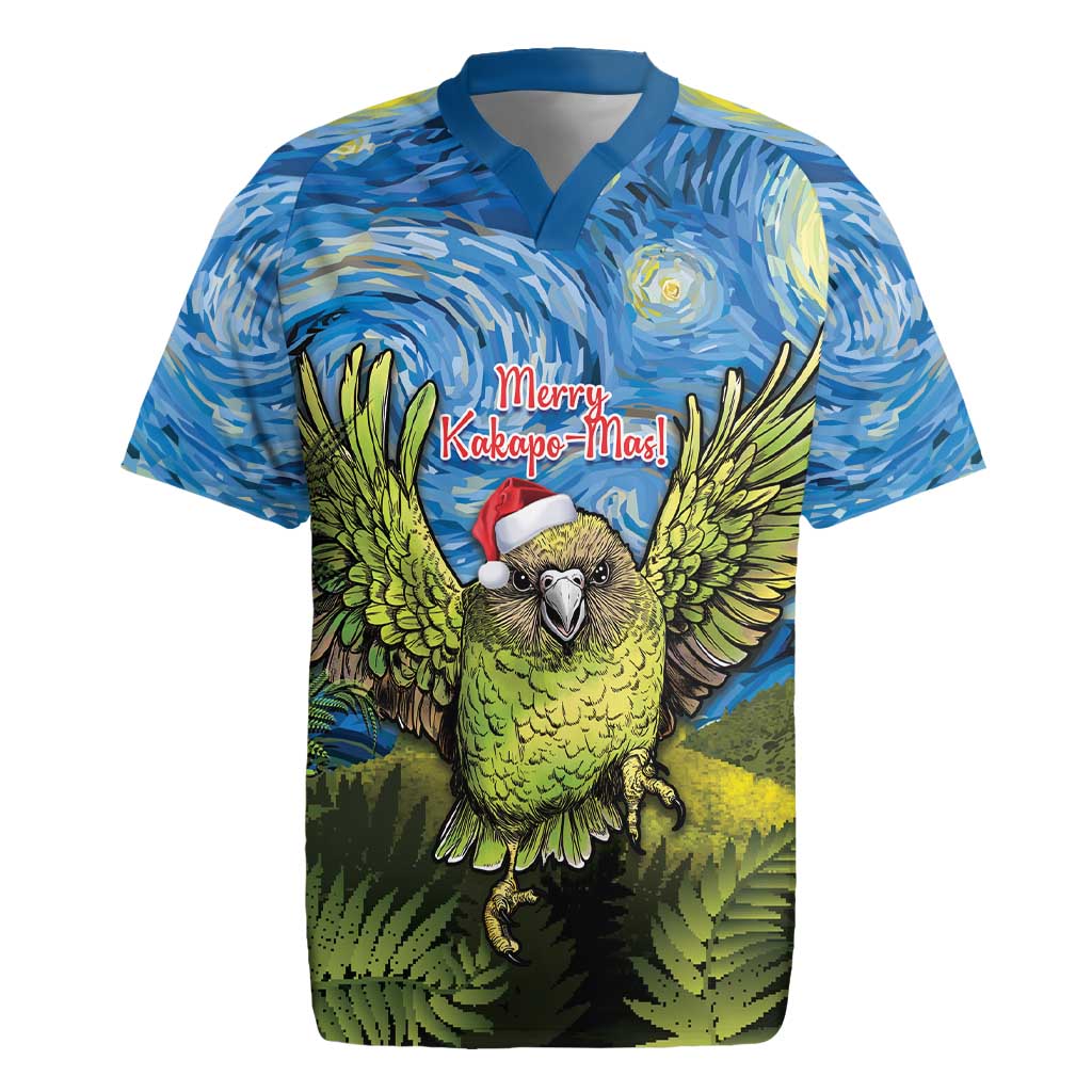 Personalised Jumping Kakapo Christmas Rugby Jersey New Zealand Fern - Starry Night Style