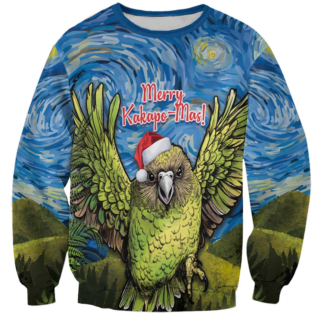 Personalised Jumping Kakapo Christmas Sweatshirt New Zealand Fern - Starry Night Style