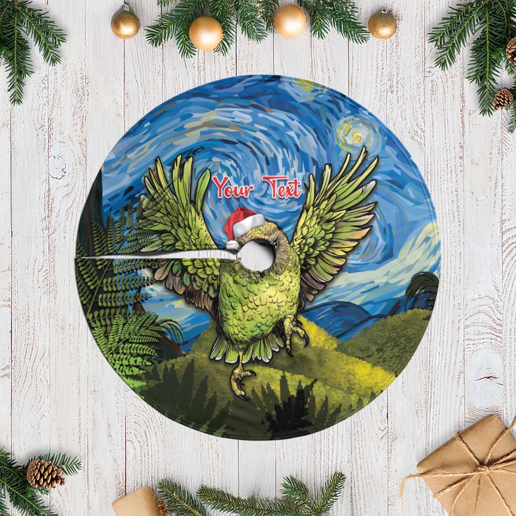 Personalised Jumping Kakapo Christmas Tree Skirt New Zealand Fern - Starry Night Style