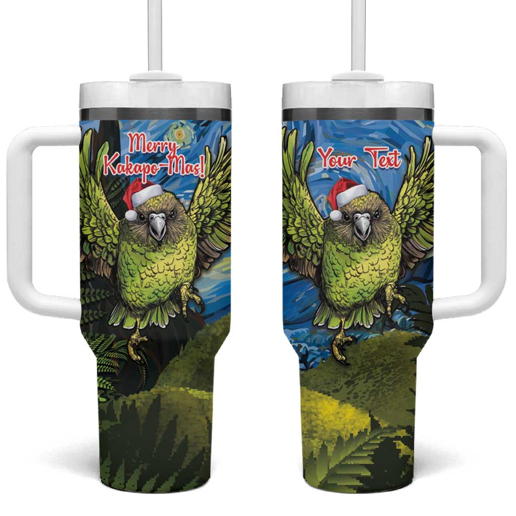 Personalised Jumping Kakapo Christmas Tumbler With Handle New Zealand Fern - Starry Night Style LT14 One Size: 40 oz Green - Polynesian Pride