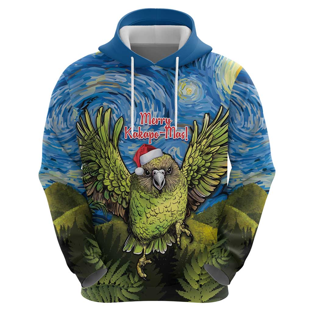 Personalised Jumping Kakapo Christmas Zip Hoodie New Zealand Fern - Starry Night Style