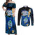 Hafa Adai Guam Couples Matching Off Shoulder Maxi Dress and Long Sleeve Button Shirt Guahan Sea Turtle Tropical Style LT14 Blue - Polynesian Pride