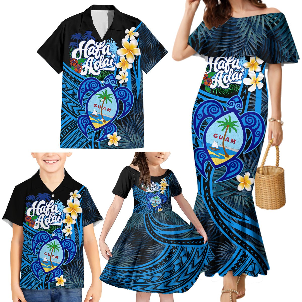 Hafa Adai Guam Family Matching Mermaid Dress and Hawaiian Shirt Guahan Sea Turtle Tropical Style LT14 - Polynesian Pride