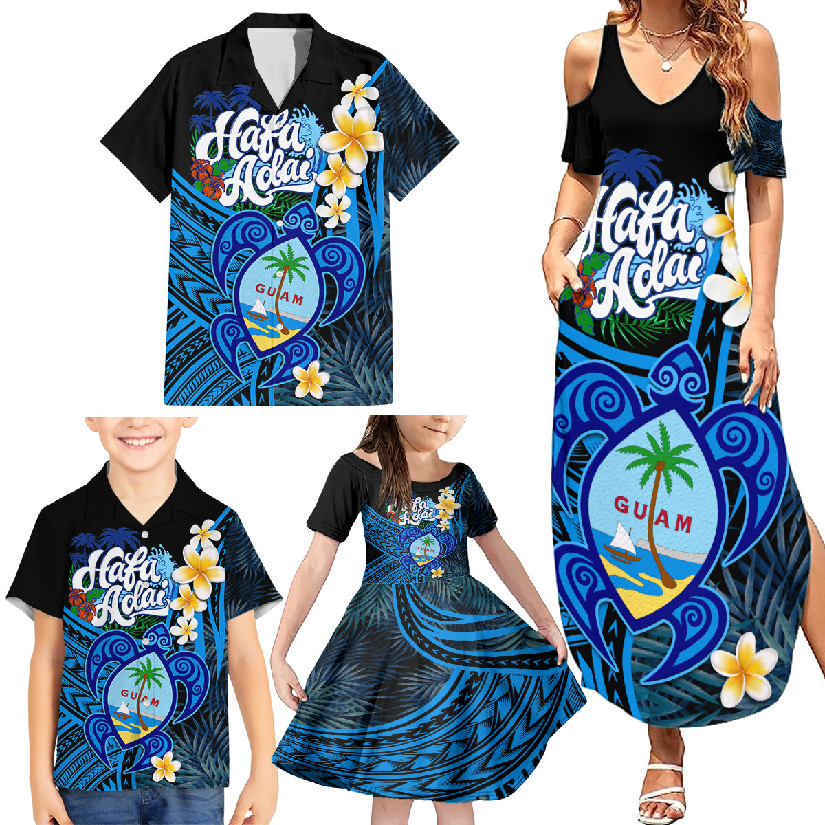 Hafa Adai Guam Family Matching Summer Maxi Dress and Hawaiian Shirt Guahan Sea Turtle Tropical Style LT14 - Polynesian Pride