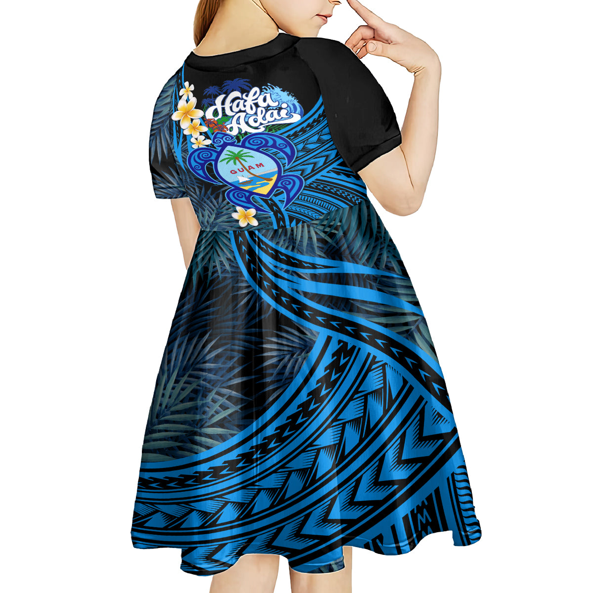 Hafa Adai Guam Kid Short Sleeve Dress Guahan Sea Turtle Tropical Style LT14 - Polynesian Pride