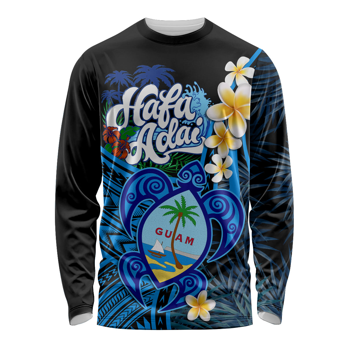 Hafa Adai Guam Long Sleeve Shirt Guahan Sea Turtle Tropical Style LT14 Unisex Blue - Polynesian Pride