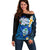 Hafa Adai Guam Off Shoulder Sweater Guahan Sea Turtle Tropical Style LT14 Women Blue - Polynesian Pride