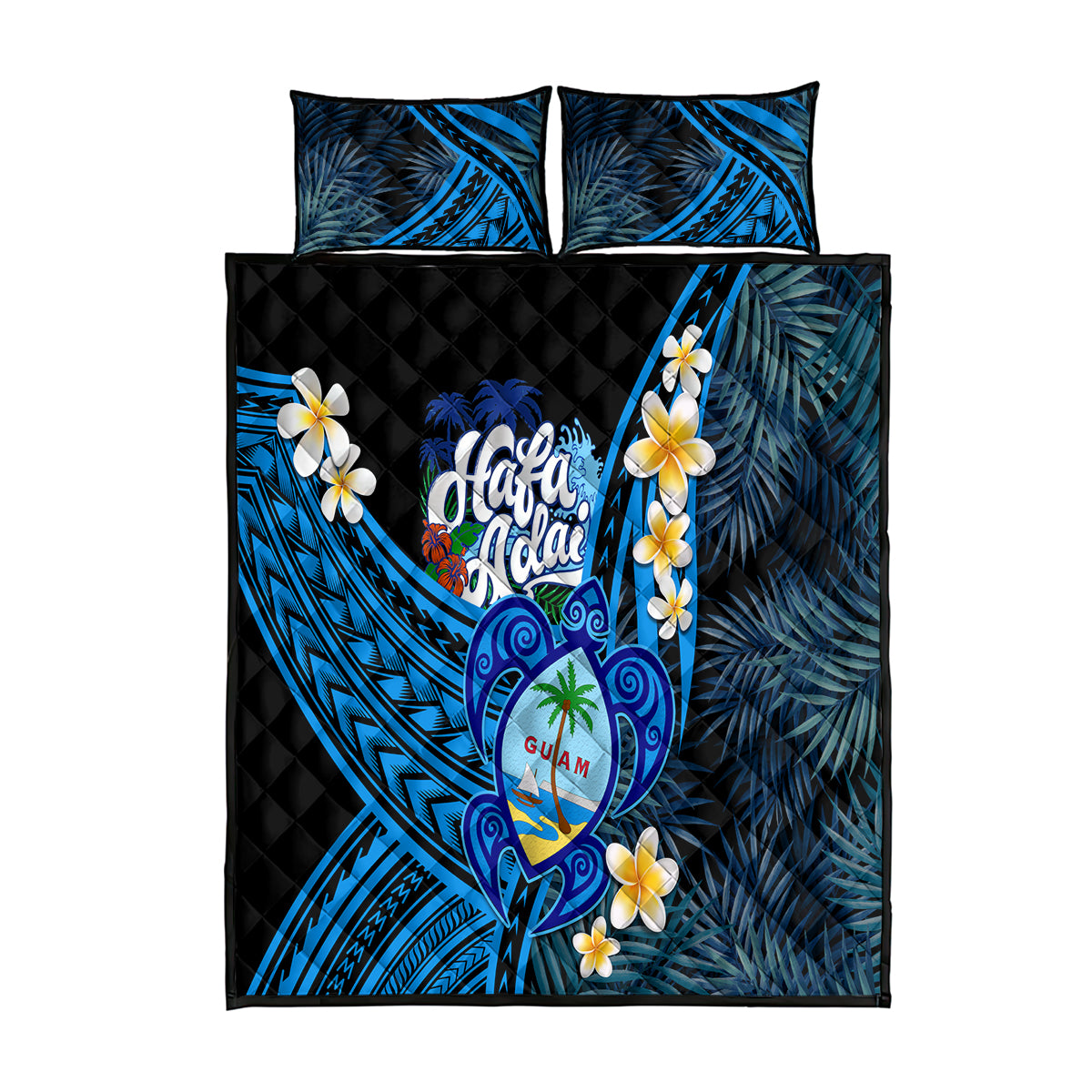 Hafa Adai Guam Quilt Bed Set Guahan Sea Turtle Tropical Style LT14 Blue - Polynesian Pride