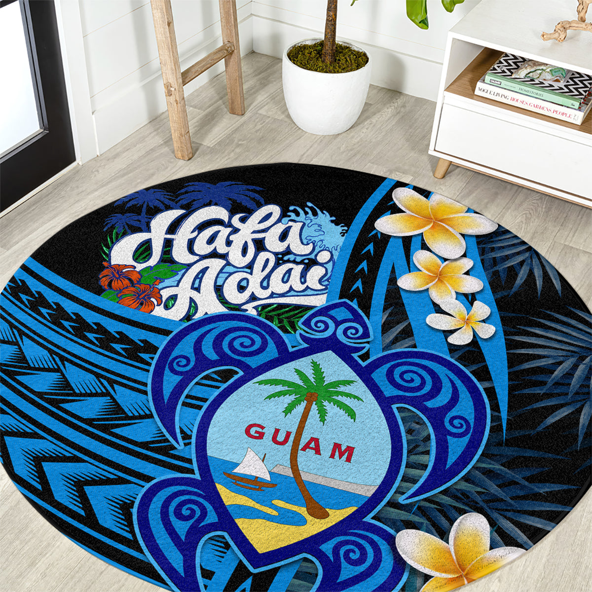 Hafa Adai Guam Round Carpet Guahan Sea Turtle Tropical Style LT14 Blue - Polynesian Pride