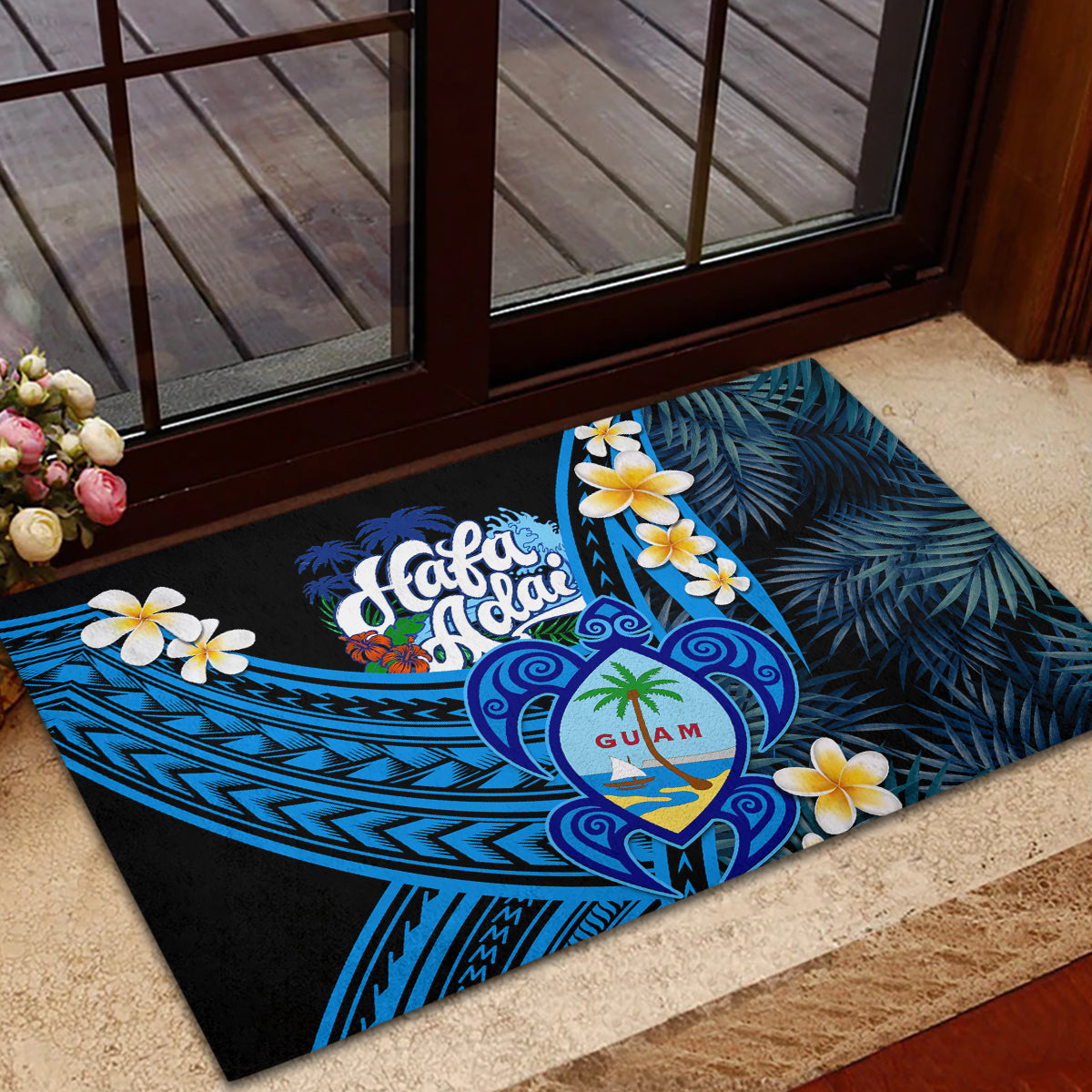 Hafa Adai Guam Rubber Doormat Guahan Sea Turtle Tropical Style LT14 - Polynesian Pride