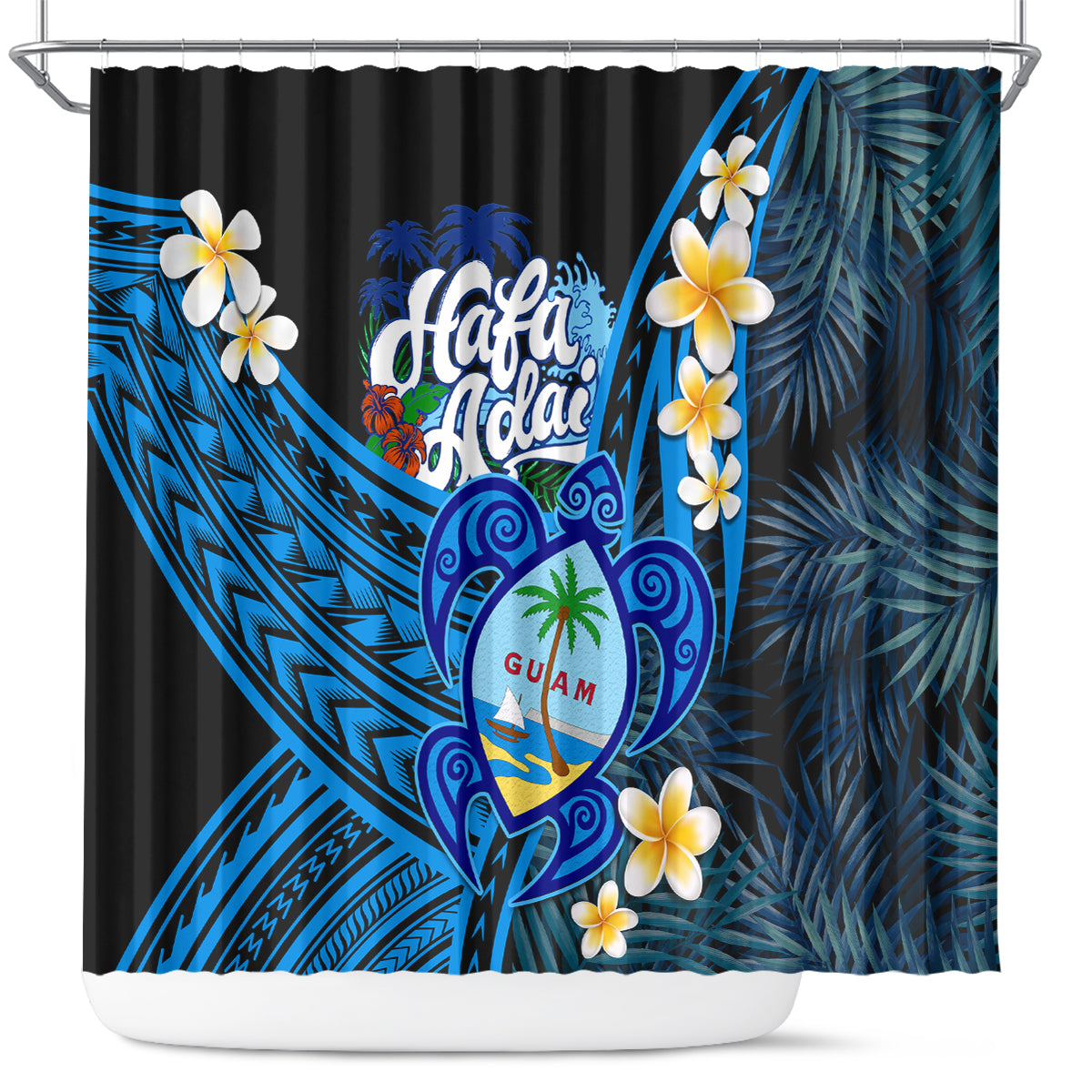 Hafa Adai Guam Shower Curtain Guahan Sea Turtle Tropical Style LT14 Blue - Polynesian Pride