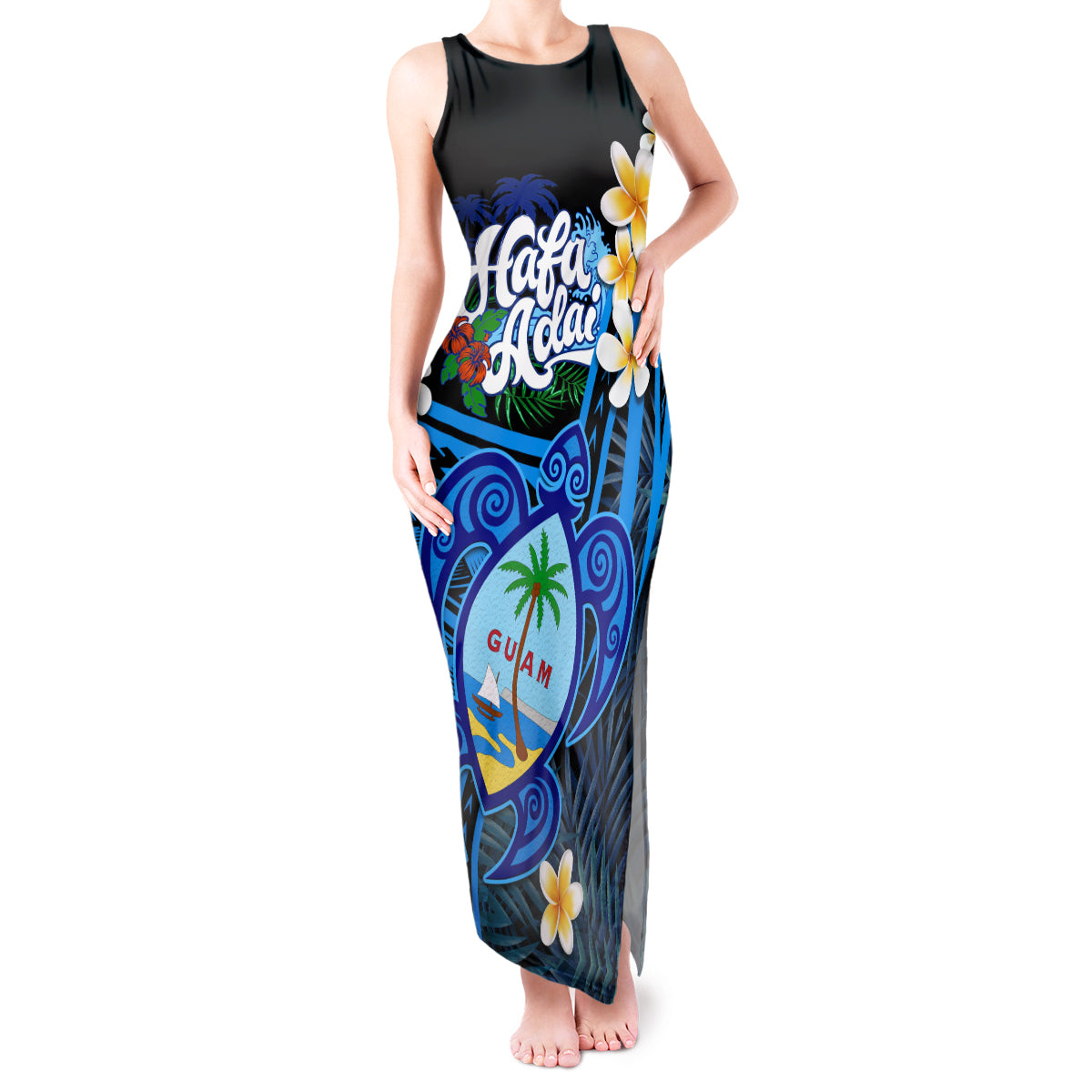 Hafa Adai Guam Tank Maxi Dress Guahan Sea Turtle Tropical Style LT14 Women Blue - Polynesian Pride