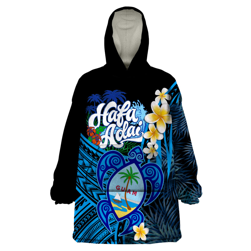 Hafa Adai Guam Wearable Blanket Hoodie Guahan Sea Turtle Tropical Style LT14 One Size Blue - Polynesian Pride