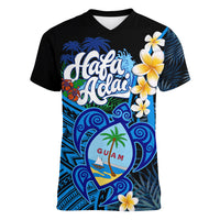 Hafa Adai Guam Women V Neck T Shirt Guahan Sea Turtle Tropical Style LT14 Female Blue - Polynesian Pride