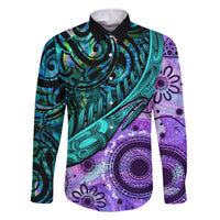 New Zealand Paua Shell With Australia Opal Unique Combine Family Matching Mermaid Dress and Hawaiian Shirt LT14 Dad's Shirt - Long Sleeve Green - Polynesian Pride