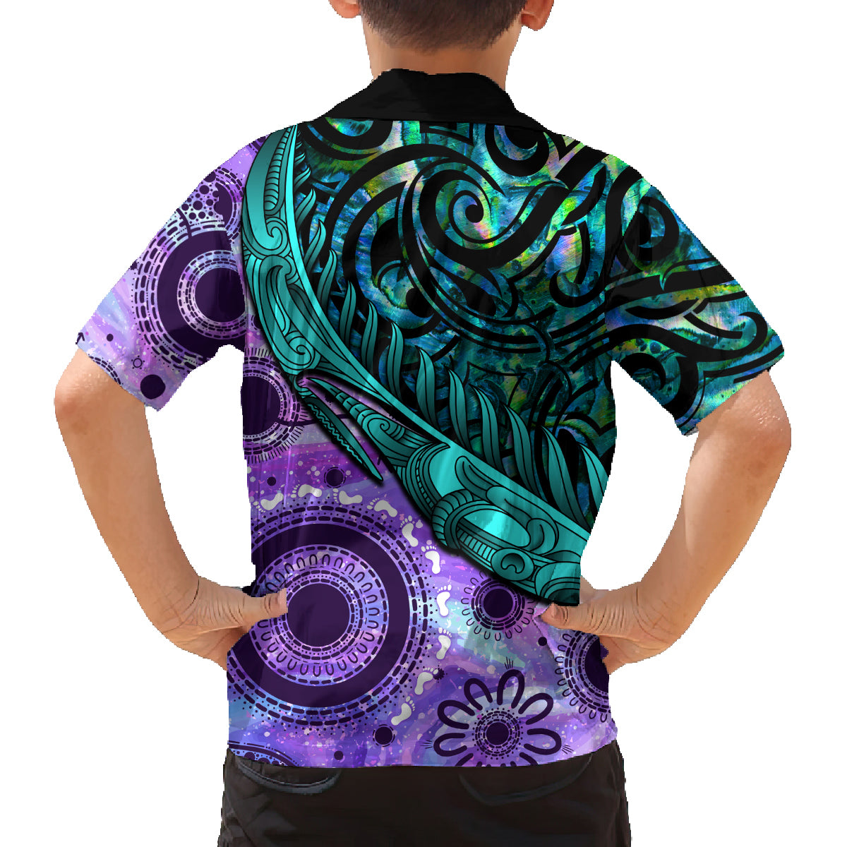 New Zealand Paua Shell With Australia Opal Unique Combine Family Matching Off Shoulder Long Sleeve Dress and Hawaiian Shirt LT14 - Polynesian Pride