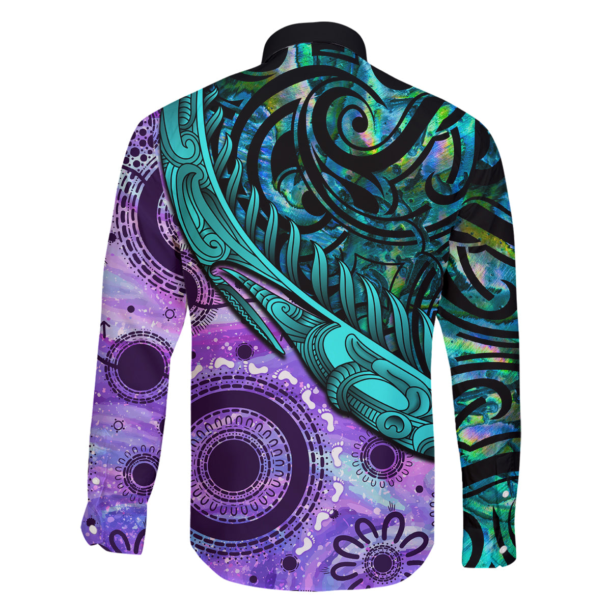 New Zealand Paua Shell With Australia Opal Unique Combine Family Matching Off Shoulder Long Sleeve Dress and Hawaiian Shirt LT14 - Polynesian Pride