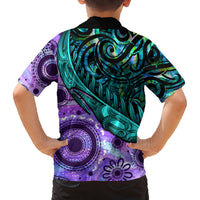New Zealand Paua Shell With Australia Opal Unique Combine Family Matching Off Shoulder Maxi Dress and Hawaiian Shirt LT14 - Polynesian Pride