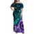 New Zealand Paua Shell With Australia Opal Unique Combine Family Matching Off Shoulder Maxi Dress and Hawaiian Shirt LT14 Mom's Dress Green - Polynesian Pride