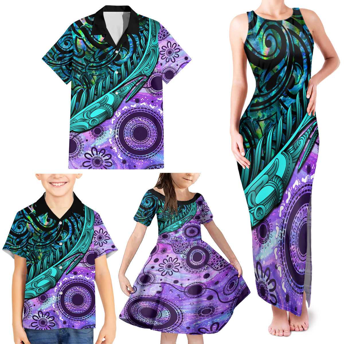 New Zealand Paua Shell With Australia Opal Unique Combine Family Matching Tank Maxi Dress and Hawaiian Shirt LT14 - Polynesian Pride