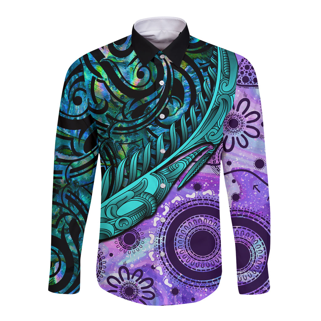 New Zealand Paua Shell With Australia Opal Unique Combine Long Sleeve Button Shirt LT14 Unisex Green - Polynesian Pride