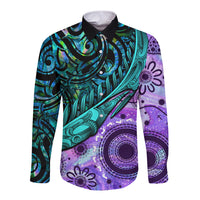 New Zealand Paua Shell With Australia Opal Unique Combine Long Sleeve Button Shirt LT14 Unisex Green - Polynesian Pride