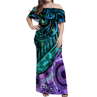 New Zealand Paua Shell With Australia Opal Unique Combine Off Shoulder Maxi Dress LT14 Women Green - Polynesian Pride