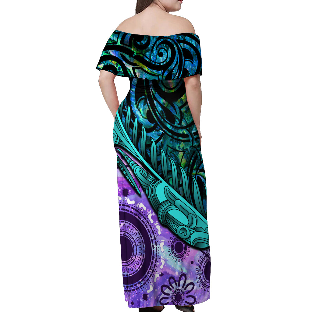 New Zealand Paua Shell With Australia Opal Unique Combine Off Shoulder Maxi Dress LT14 - Polynesian Pride