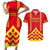 Hawaii Mauna Kea Couples Matching Short Sleeve Bodycon Dress and Hawaiian Shirt Hawaiian Kakau Tribal Pattern LT14 Red - Polynesian Pride