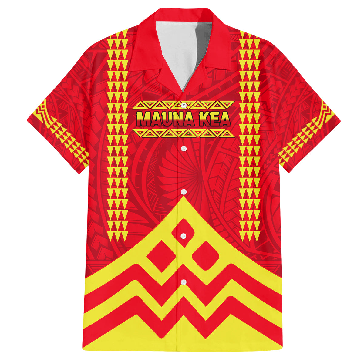 Hawaii Mauna Kea Family Matching Off Shoulder Long Sleeve Dress and Hawaiian Shirt Hawaiian Kakau Tribal Pattern LT14 Dad's Shirt - Short Sleeve Red - Polynesian Pride