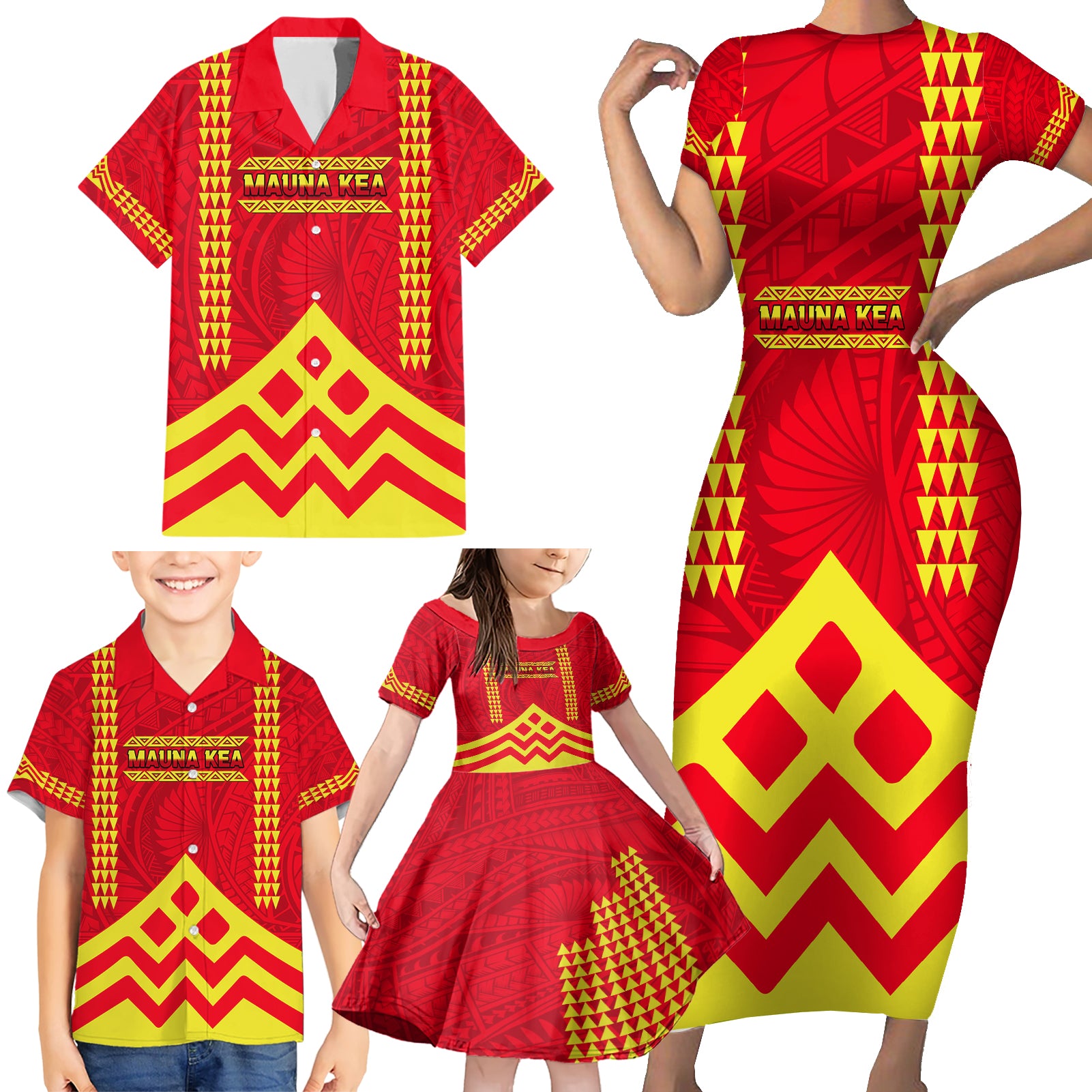 Hawaii Mauna Kea Family Matching Short Sleeve Bodycon Dress and Hawaiian Shirt Hawaiian Kakau Tribal Pattern LT14 - Polynesian Pride