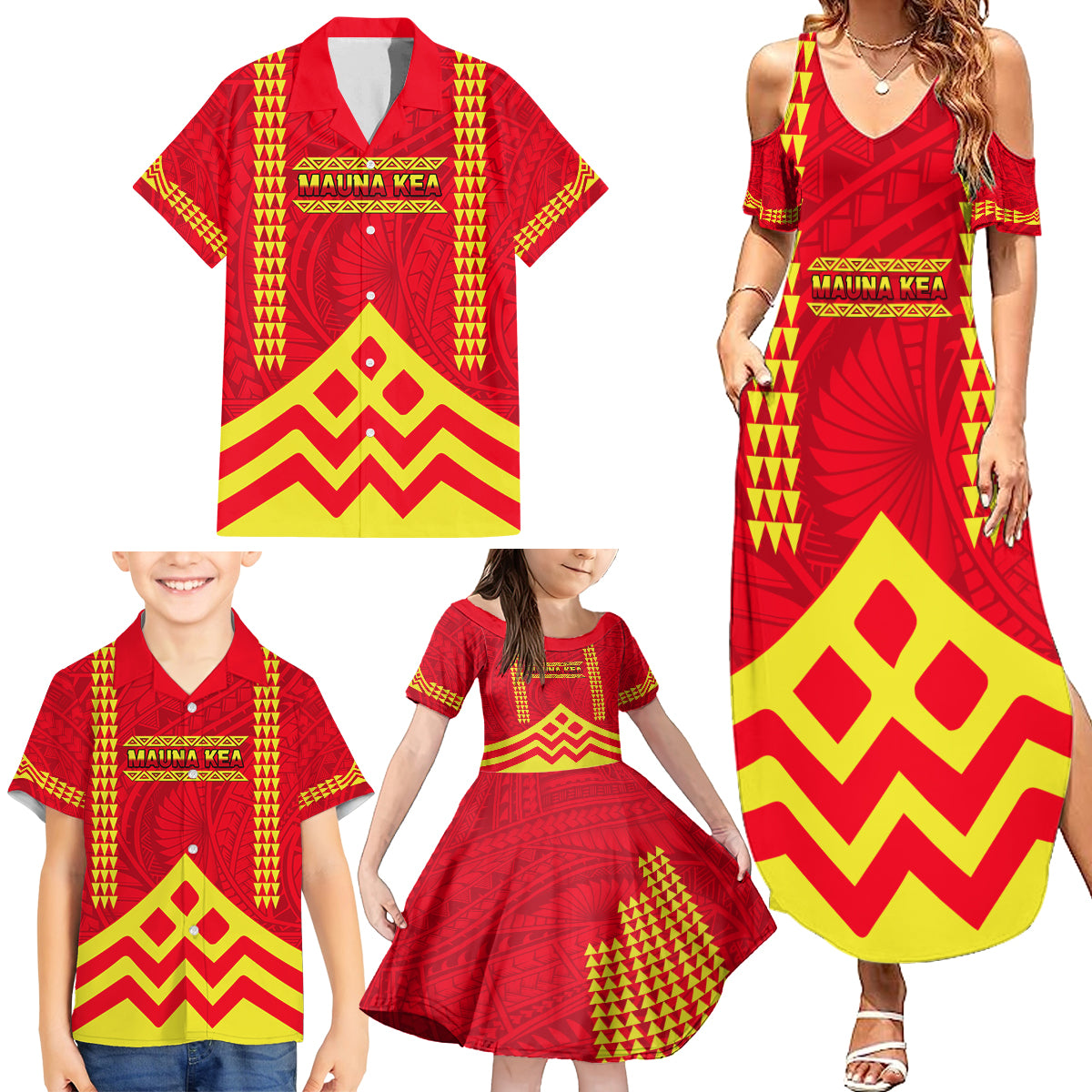 Hawaii Mauna Kea Family Matching Summer Maxi Dress and Hawaiian Shirt Hawaiian Kakau Tribal Pattern LT14 - Polynesian Pride