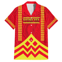 Hawaii Mauna Kea Family Matching Tank Maxi Dress and Hawaiian Shirt Hawaiian Kakau Tribal Pattern LT14 Dad's Shirt - Short Sleeve Red - Polynesian Pride