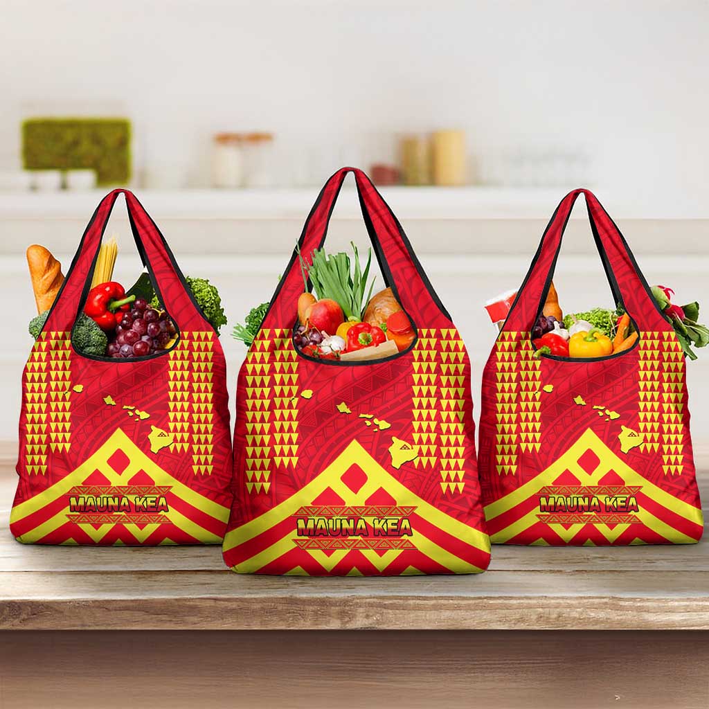 Hawaii Mauna Kea Grocery Bag Hawaiian Kakau Tribal Pattern LT14 3-pack One Size Red - Polynesian Pride