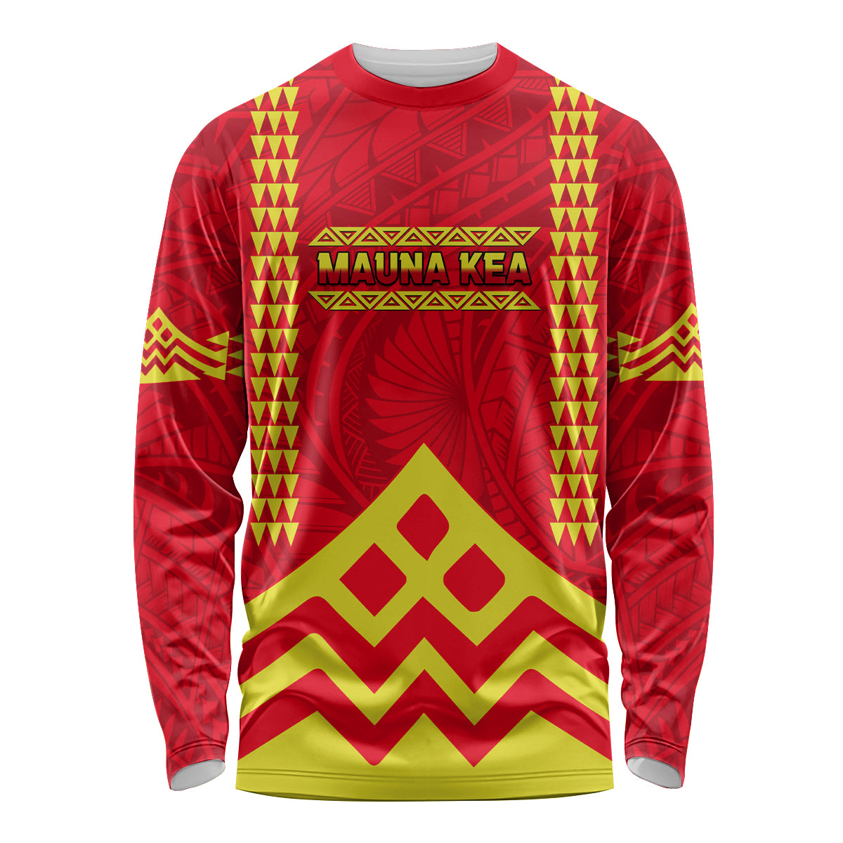 Hawaii Mauna Kea Long Sleeve Shirt Hawaiian Kakau Tribal Pattern LT14 Unisex Red - Polynesian Pride