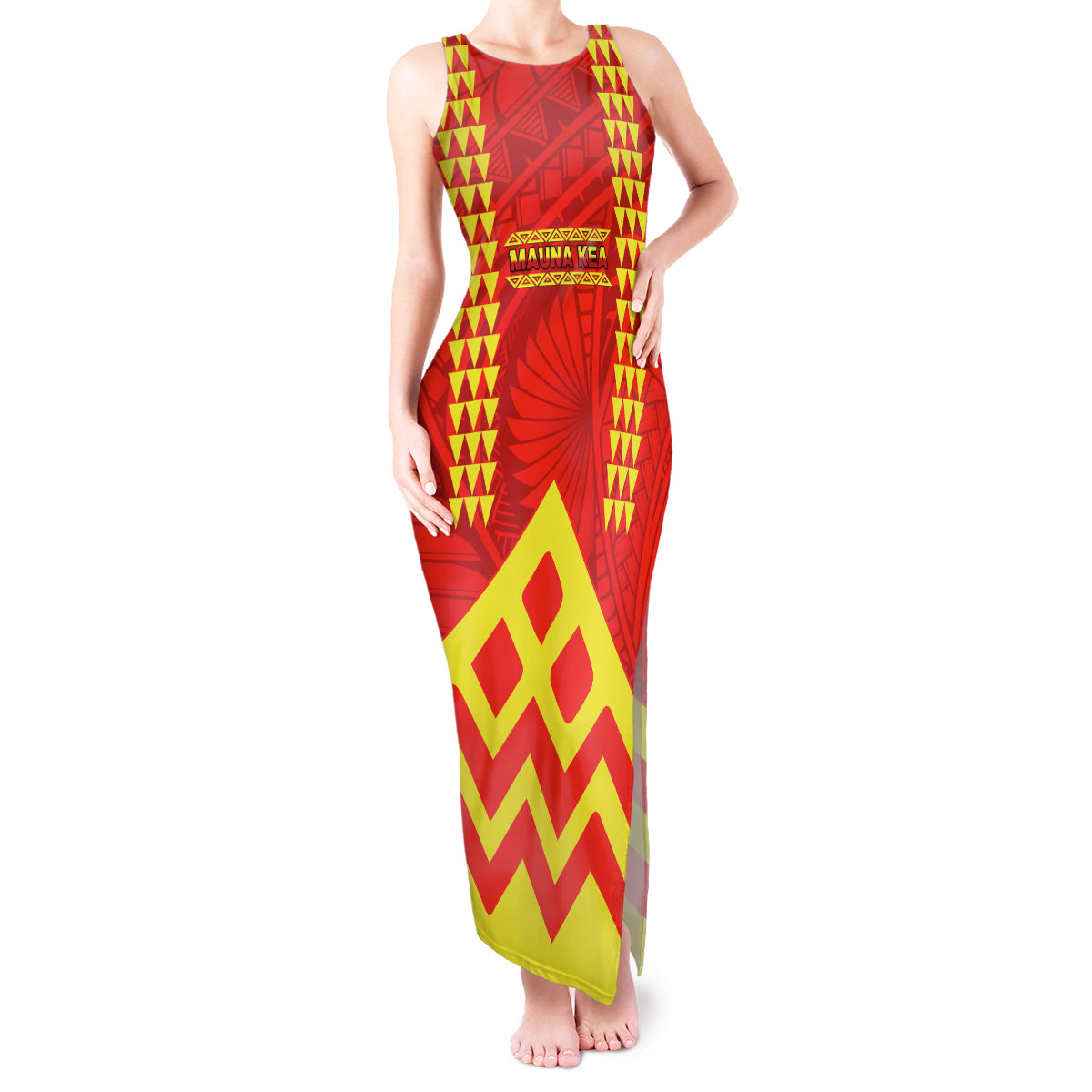 Hawaii Mauna Kea Tank Maxi Dress Hawaiian Kakau Tribal Pattern LT14 Women Red - Polynesian Pride