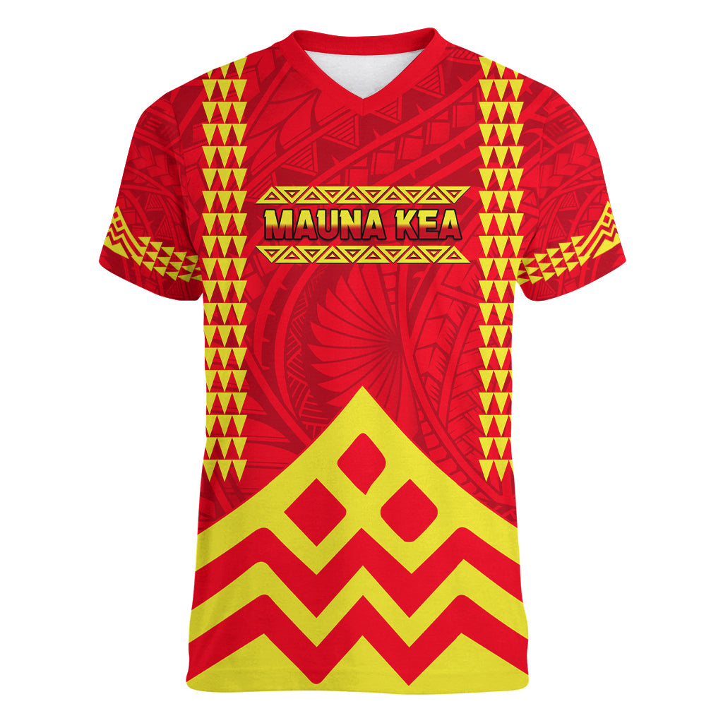 Hawaii Mauna Kea Women V Neck T Shirt Hawaiian Kakau Tribal Pattern LT14 Female Red - Polynesian Pride