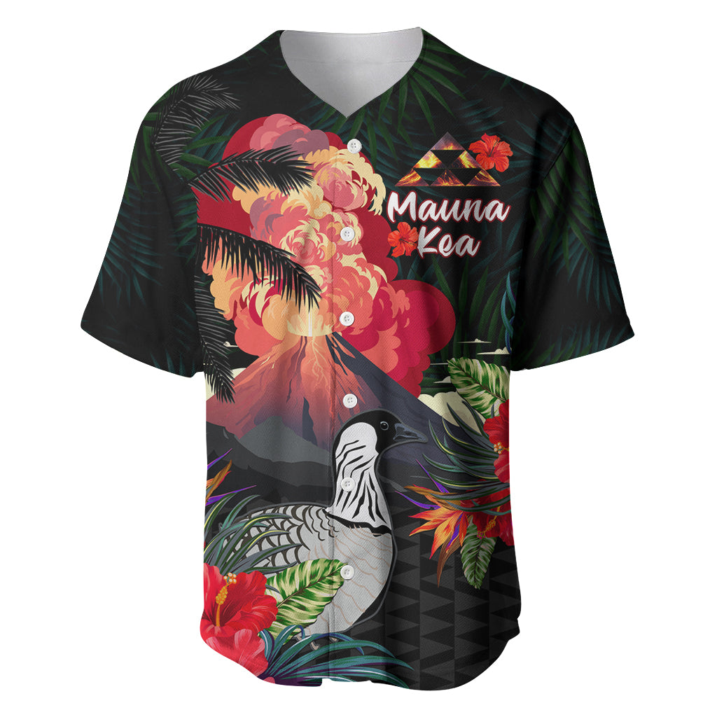 Hawaii Mauna Kea Baseball Jersey White Mountain With Nene Tropical Vibes LT14 Black - Polynesian Pride