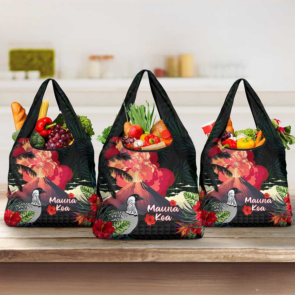 Hawaii Mauna Kea Grocery Bag White Mountain With Nene Tropical Vibes LT14 3-pack One Size Black - Polynesian Pride
